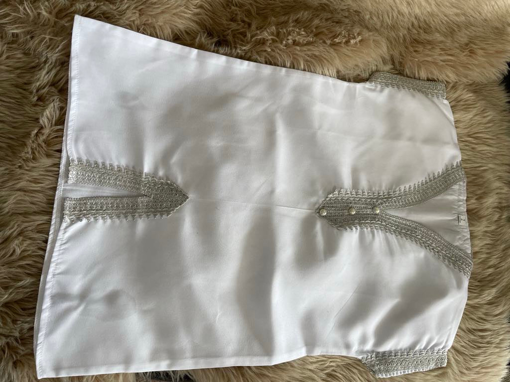 Ensemble djellaba garçon blanc et argenté