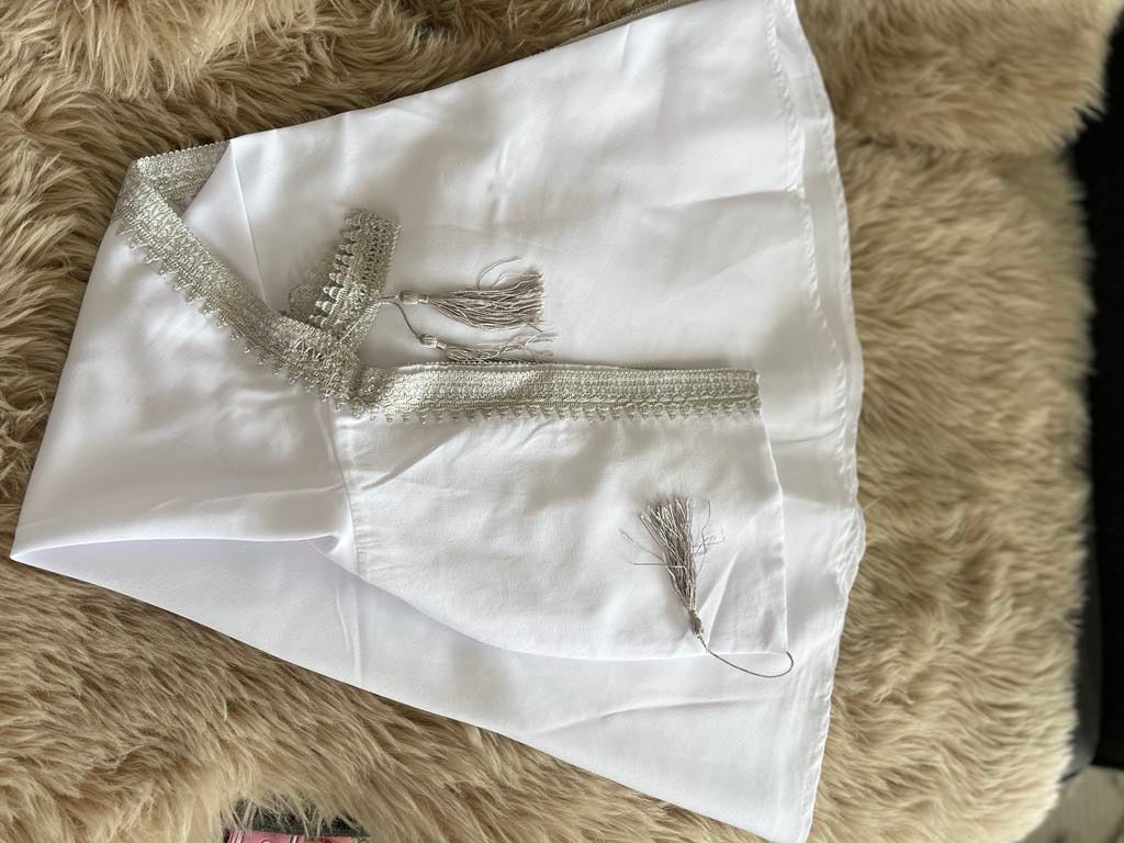 Ensemble djellaba garçon blanc et argenté