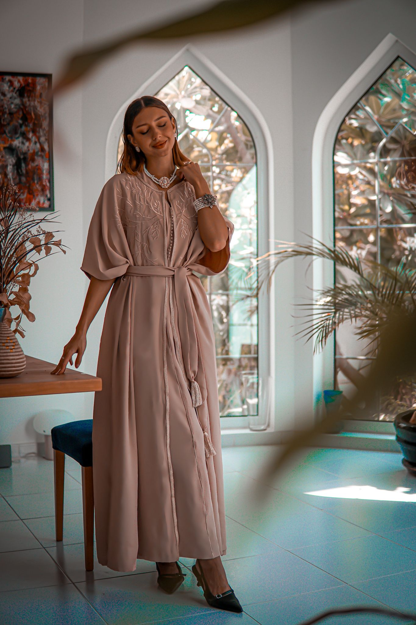 Robe Abaya Rose Saumon