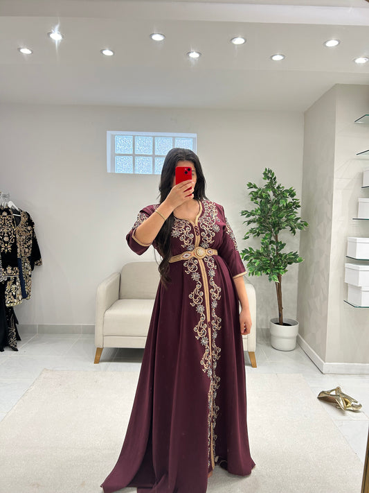 Caftan bordeaux perlè