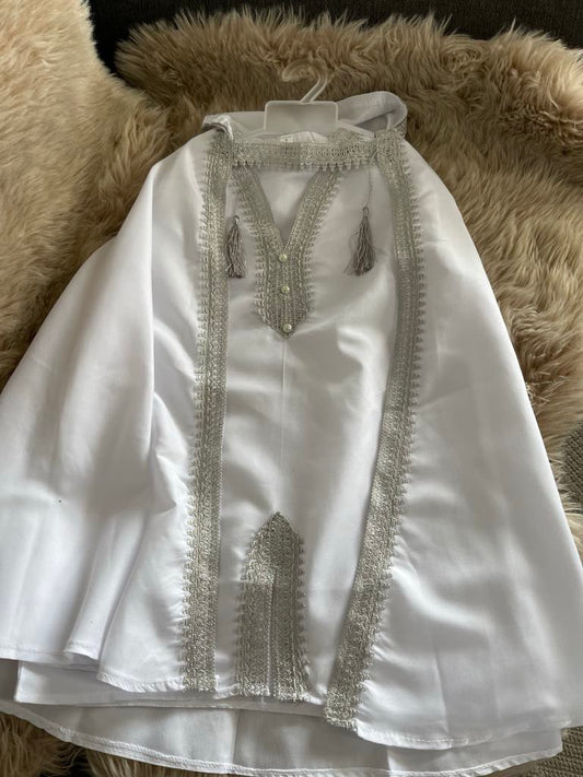 Ensemble djellaba garçon blanc et argenté