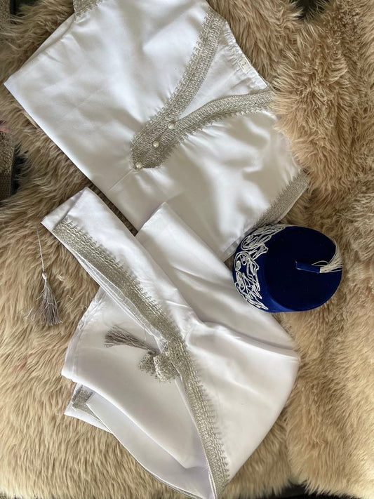 Ensemble djellaba garçon blanc et argenté