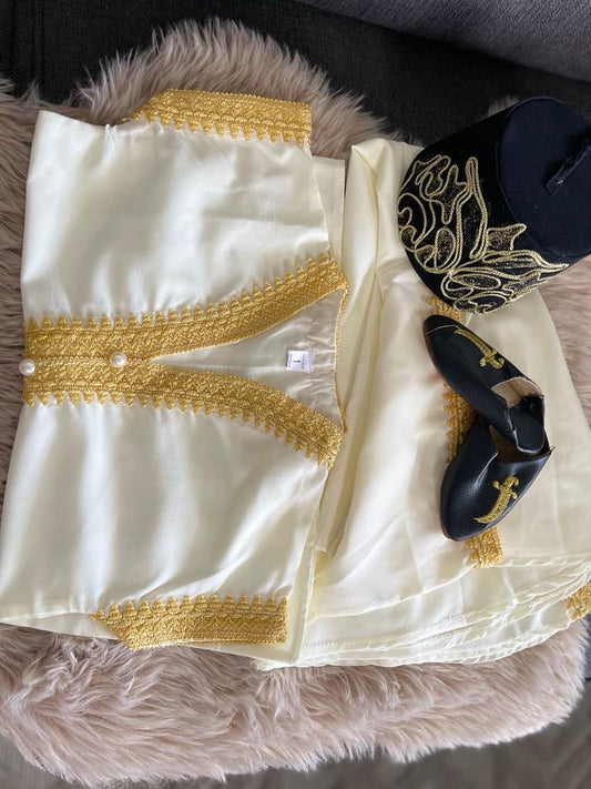 Ensemble djellaba enfant - blanc et doré