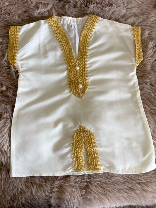 Ensemble djellaba enfant - blanc et doré