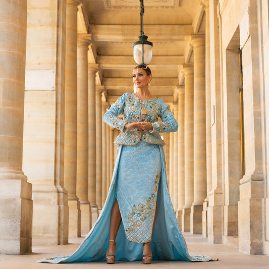 Karakou bleu ciel en velours